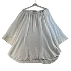 Woman Within Plus 22 24 Top Gauzy Flowy Linen‎ White Fairy Boho Coastal Crochet